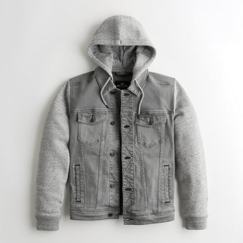 Rare Men's Hollister Jacket Epic Flex Denim Hoodie XL Gray